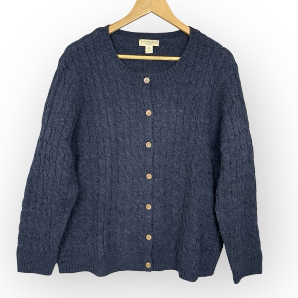 Appleseeds Preppy Cable Knit Wool Cardigan Sweater Women 2X Navy Classic Capsule - Picture 1 of 7
